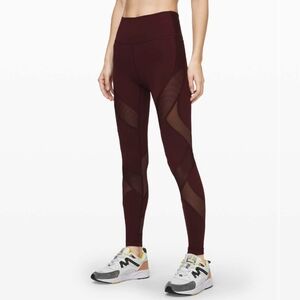 Lululemon Wunder Under High Rise 28" Mesh Tights Leggings In Garnet Size 2